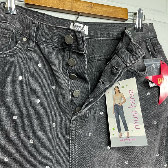 Simply Society Super High Rise Straight Black Gray Gem Polka Dot Jeans - Picture 7 of 12